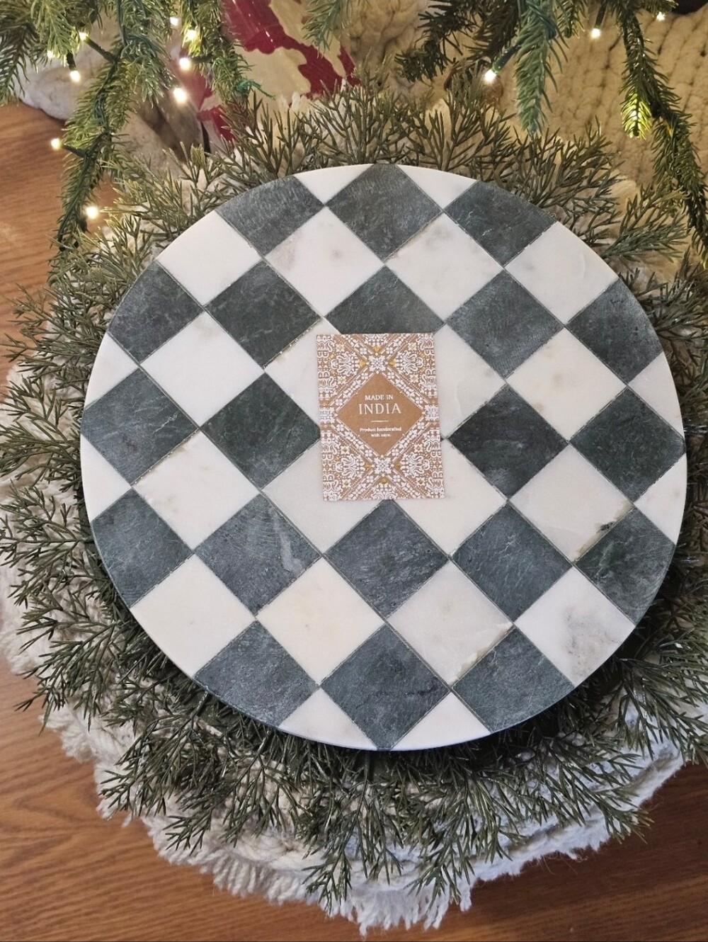 Viral HTF White/Black Checkered Marble Lazy Susan heavy Made In India